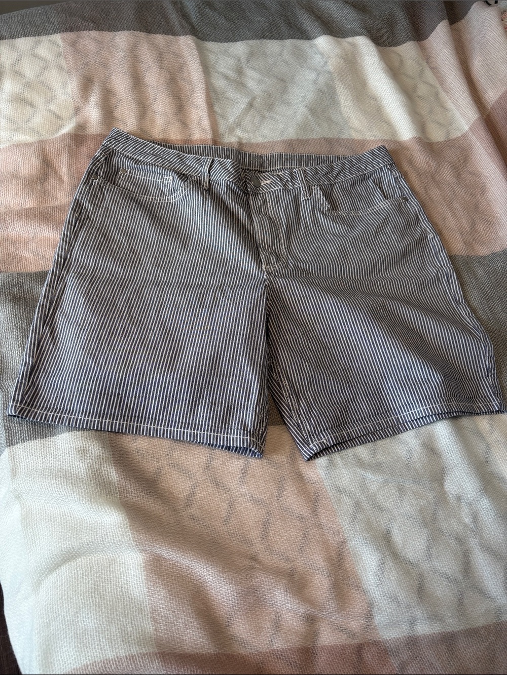 Lee Women's Navy blue and White Pinstripe Flat-Front Shorts